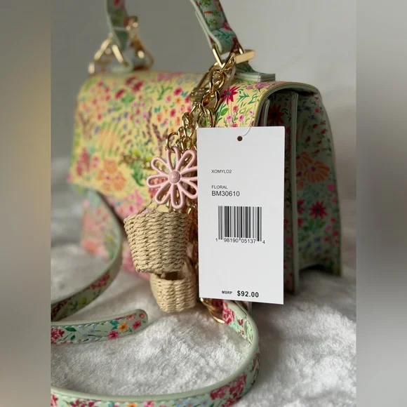 Betsey Johnson Easter Spring Floral Blossom Hearts Charm Satchel Crossbody Bag - Picture 4 of 10